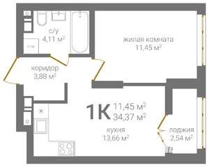 1-к квартира, вторичка, 34м2, 3/24 этаж