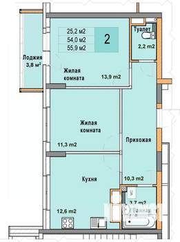 2-к квартира, вторичка, 56м2, 13/25 этаж