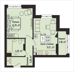 1-к квартира, вторичка, 39м2, 6/15 этаж