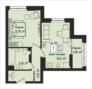 1-к квартира, вторичка, 39м2, 11/15 этаж