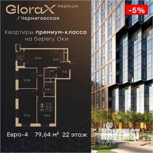 3-к квартира, вторичка, 80м2, 22/32 этаж