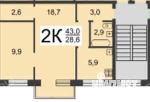 2-к квартира, вторичка, 43м2, 5/5 этаж