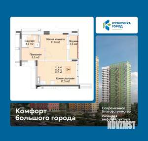 1-к квартира, вторичка, 41м2, 2/10 этаж