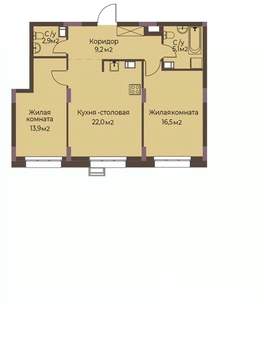 2-к квартира, строящийся дом, 67м2, 6/12 этаж