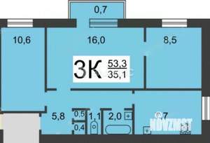 3-к квартира, вторичка, 53м2, 4/9 этаж