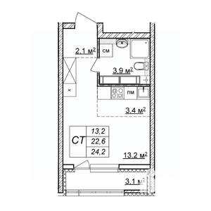 Студия квартира, строящийся дом, 24м2, 18/25 этаж