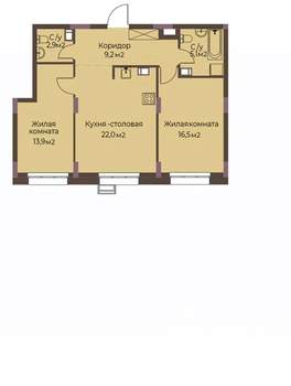 2-к квартира, строящийся дом, 70м2, 2/12 этаж