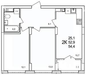 2-к квартира, вторичка, 54м2, 19/19 этаж