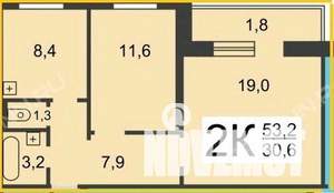 2-к квартира, вторичка, 51м2, 1/4 этаж