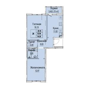 2-к квартира, вторичка, 54м2, 1/9 этаж