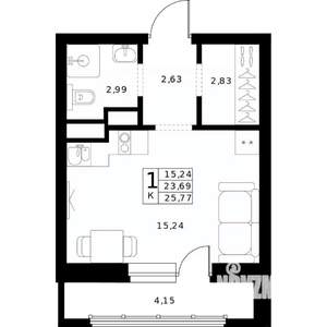 Студия квартира, вторичка, 26м2, 9/24 этаж