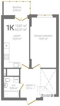 1-к квартира, вторичка, 64м2, 19/19 этаж