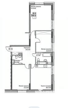 3-к квартира, вторичка, 95м2, 3/25 этаж