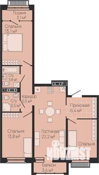 3-к квартира, вторичка, 82м2, 7/13 этаж