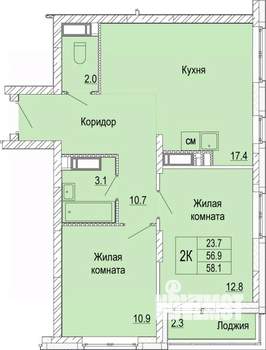 2-к квартира, вторичка, 58м2, 24/25 этаж