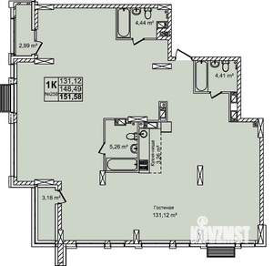 1-к квартира, вторичка, 152м2, 12/12 этаж