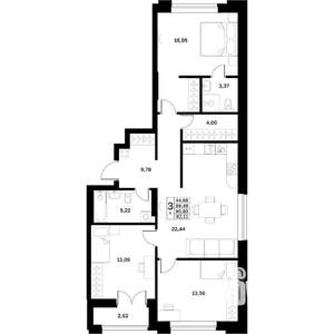 3-к квартира, строящийся дом, 91м2, 2/17 этаж