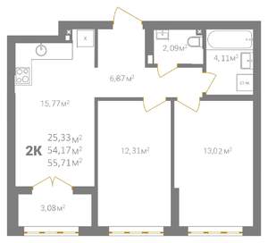 2-к квартира, вторичка, 56м2, 2/18 этаж
