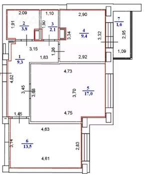 2-к квартира, сданный дом, 55м2, 4/10 этаж