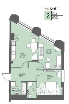 2-к квартира, вторичка, 60м2, 5/25 этаж