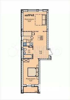 1-к квартира, строящийся дом, 52м2, 4/4 этаж