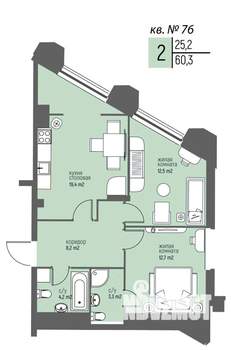 2-к квартира, вторичка, 60м2, 6/25 этаж