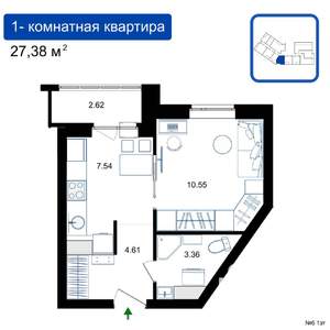 1-к квартира, вторичка, 27м2, 1/17 этаж
