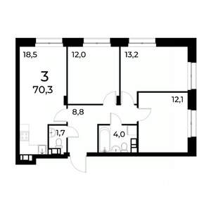 3-к квартира, вторичка, 70м2, 19/20 этаж