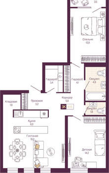 3-к квартира, вторичка, 80м2, 4/19 этаж