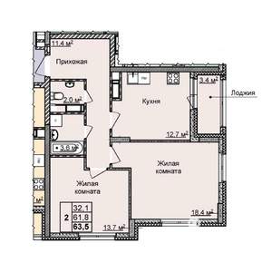 2-к квартира, вторичка, 64м2, 24/25 этаж