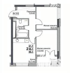 2-к квартира, вторичка, 49м2, 15/24 этаж