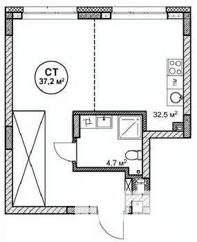 Студия квартира, вторичка, 37м2, 2/14 этаж