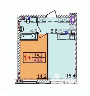 1-к квартира, строящийся дом, 41м2, 2/18 этаж