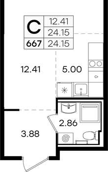 Студия квартира, вторичка, 24м2, 5/9 этаж