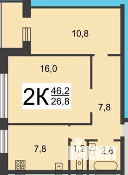 2-к квартира, вторичка, 46м2, 1/9 этаж