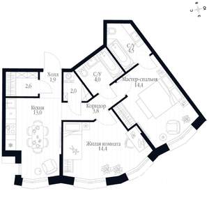 2-к квартира, вторичка, 61м2, 3/20 этаж
