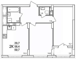 2-к квартира, вторичка, 60м2, 17/19 этаж