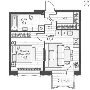 Студия квартира, вторичка, 43м2, 3/16 этаж
