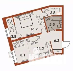 2-к квартира, строящийся дом, 56м2, 5/25 этаж