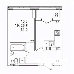 1-к квартира, строящийся дом, 31м2, 23/25 этаж