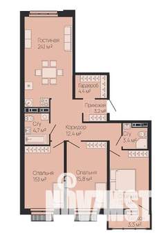 3-к квартира, строящийся дом, 99м2, 6/13 этаж