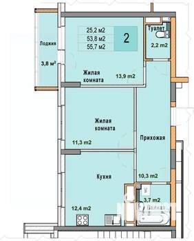 2-к квартира, вторичка, 56м2, 18/25 этаж