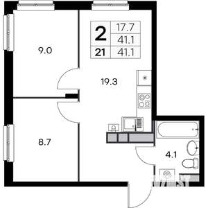 2-к квартира, вторичка, 41м2, 3/4 этаж