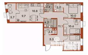 4-к квартира, строящийся дом, 86м2, 4/25 этаж
