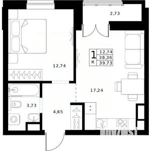 1-к квартира, строящийся дом, 40м2, 8/24 этаж