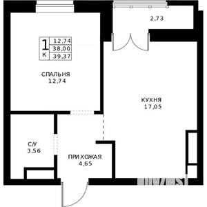1-к квартира, строящийся дом, 39м2, 19/24 этаж