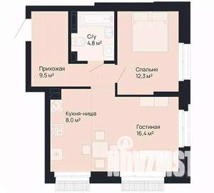 1-к квартира, строящийся дом, 51м2, 1/9 этаж