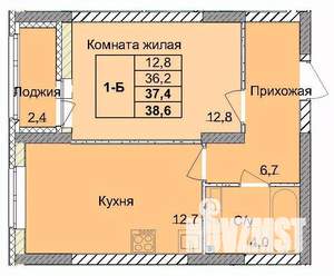 1-к квартира, вторичка, 37м2, 1/18 этаж