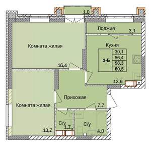 2-к квартира, вторичка, 58м2, 3/18 этаж