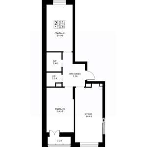 2-к квартира, строящийся дом, 63м2, 2/24 этаж